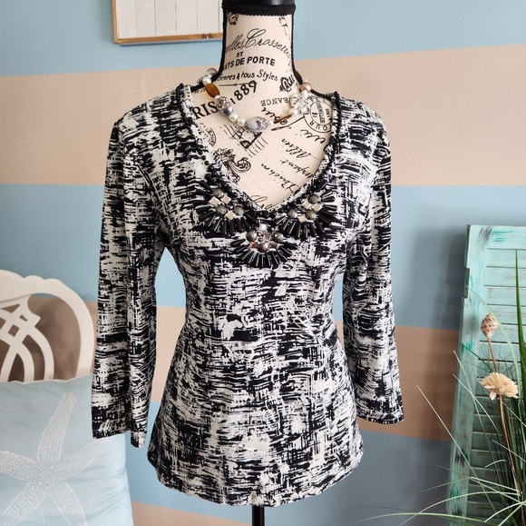 Ruby Rd. Tops - 74. Ruby Rd Pattern Top With Embellished Neckline